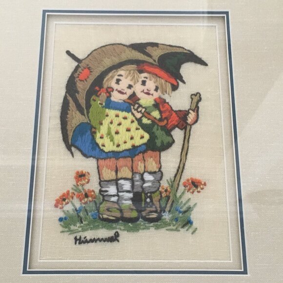 Handmade Children Sharing an Umbrella Himmel Needlework Professionally Framed - Picture 4 of 12